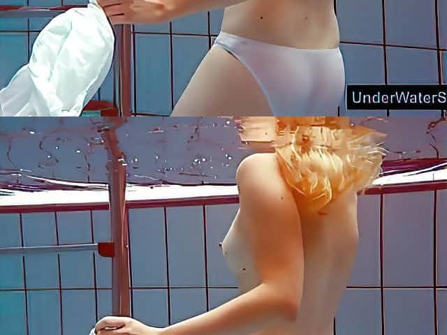 Redhead in a white dress and sexy bikini