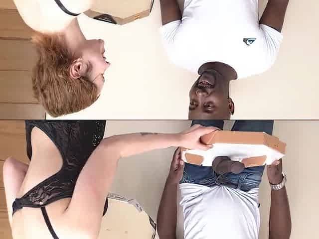 The blond ordered a pizza and received a ebony knob in her twat and her little booty.