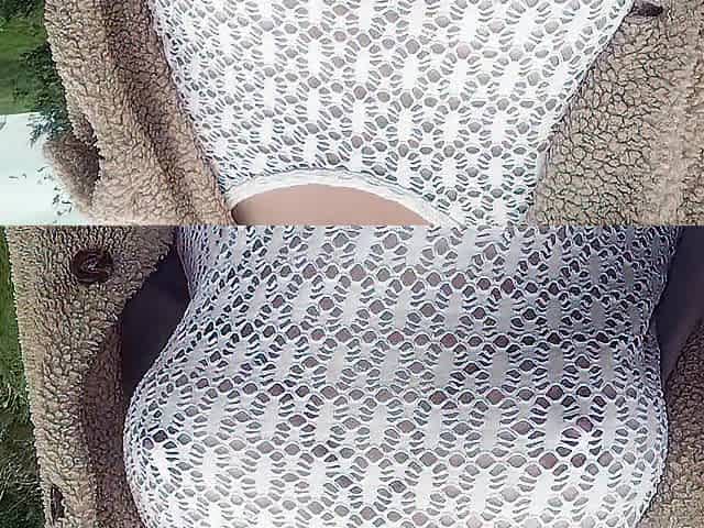 No Brassiere Walking In Fishnet Top
