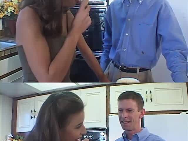 Hung youthful dude gets his weenie sucked by sexy brunette hair in the kitchen