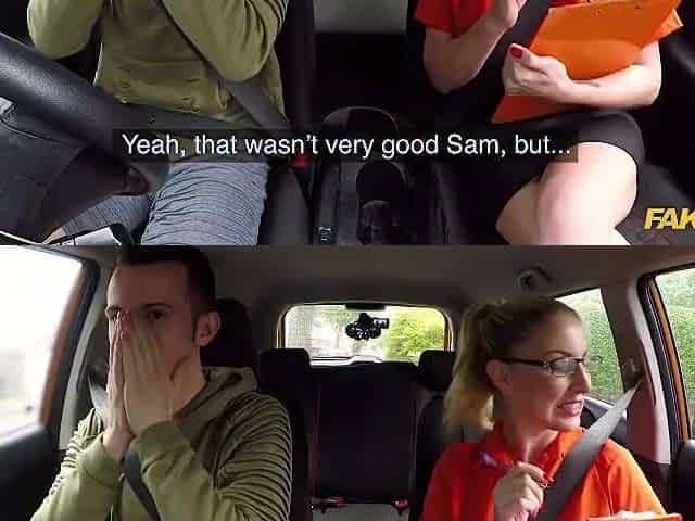 Georgie Lyall take a facial in her glasses - Fake Driving School