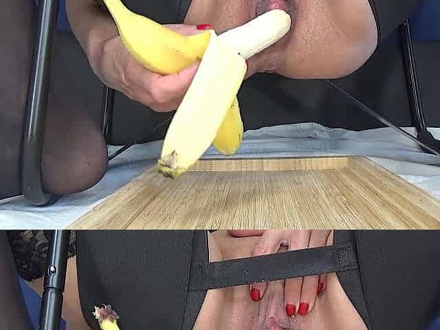 Banana in my large adult cunt close up