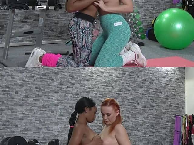 Insolent lesbians stop their workout for a bit of oral fun