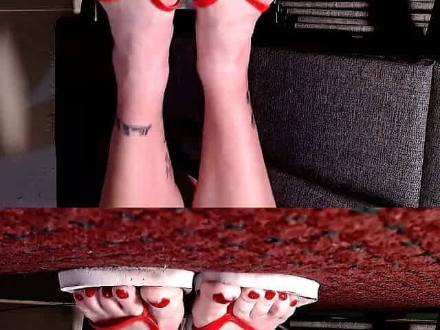 Red Toenails Flop Flops Aged Feet