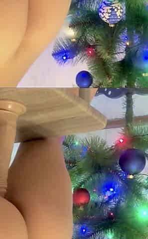 Sitting on Natural Xmas Dildo