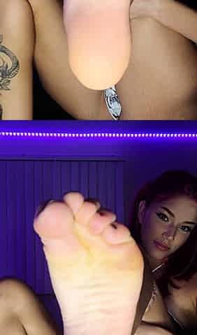 Amateur redhead fully nude on bed and masturbating