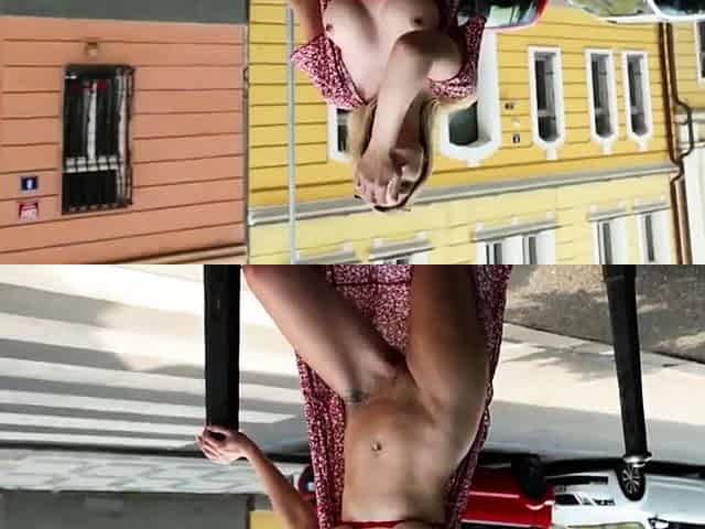 Outdoor anal solo and masturbating blonde