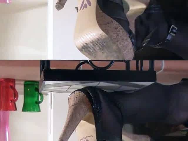 Sexy cosplayer s feet in toe pantyhose