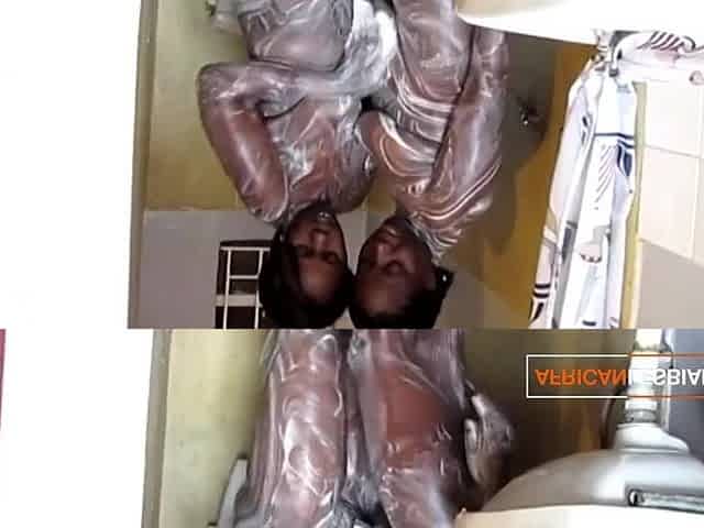 Large Bazookas Black Roomies Shower Jointly Then Lick Every Others Snatch In The Washroom