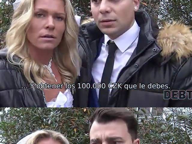 DEBT4k. Hottie in white bride dress satisfies stranger for $