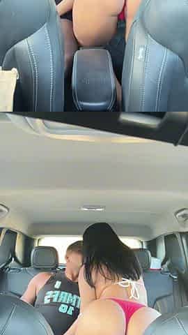 Hawt Oriental angel banging in the car in the centre of the beach after a