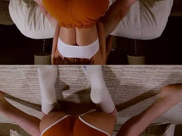 Big-Ass Brunette in Booty Shorts Makes Him Cum with Tube Socks