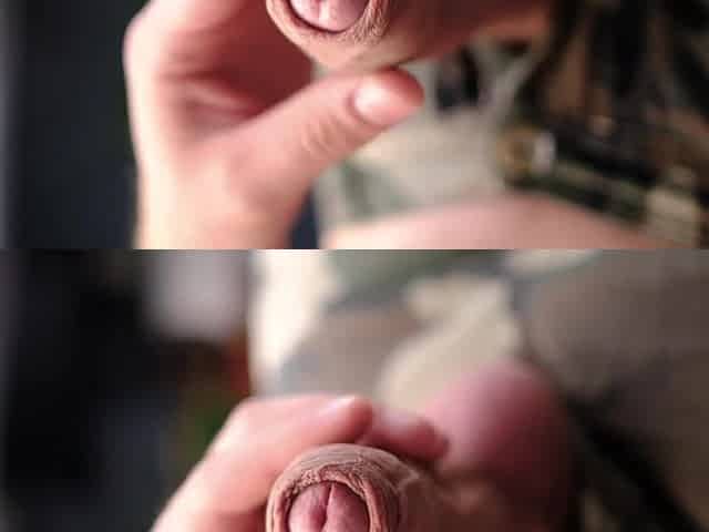 Masturbating my large natural cock in camo panties