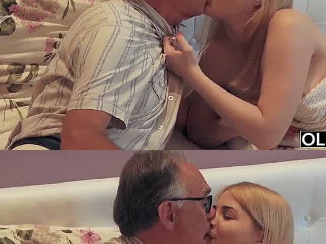 eighteen yo angel giving a kiss and bangs her step daddy in his bedroom