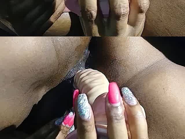 White Dong Vibrator Banging My Cum Trickling Black Vagina
