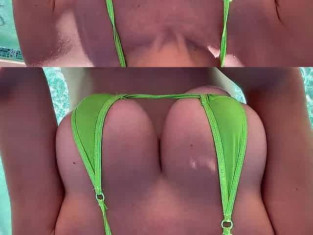 European Stepmom Artemisia Love showing her soaked bazookas in a bikini in the pool
