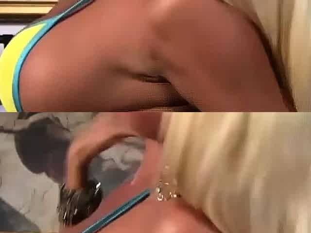 Busty platinum-blonde honey milks with a toy solo