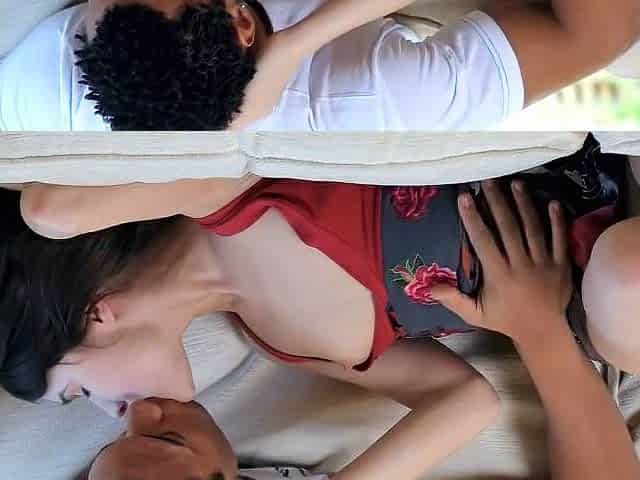 Skinny girl gives head and gets fucked by a big black cock
