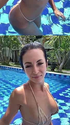 Ahegao, Spit, Outdoor Pussy & Tits Flashing in the Pool