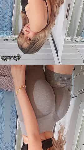 Lustful angel after gym shows her large butt and vagina wetting her shorts with so much passion and ends