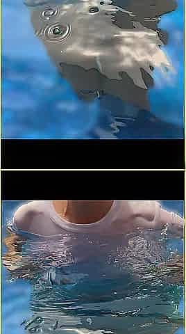 Wifey soaked shirt in the pool with ideal braless breasts