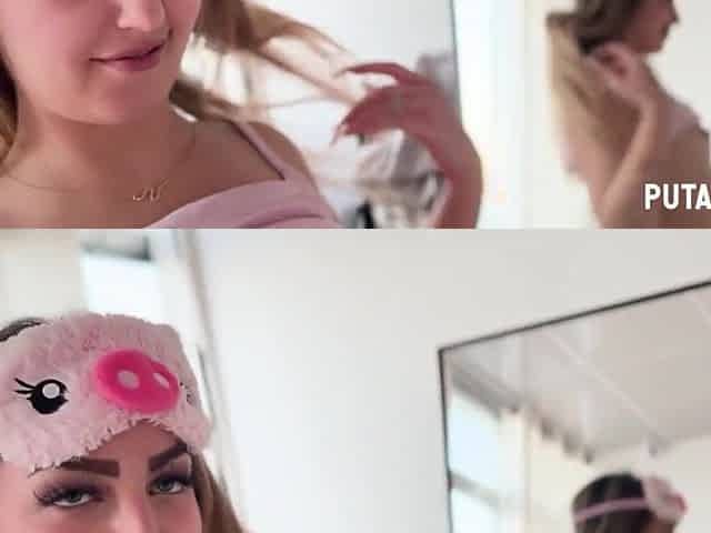 PutaLocura - Marvelous youthful woman with a large butt, Labona Cloxy, swallowing milk with a kinky pig cosplay