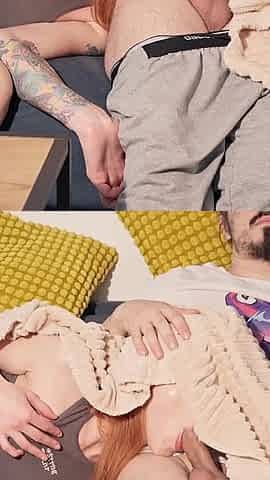 Secret Blowjob From My Stepsisters While Watching TV