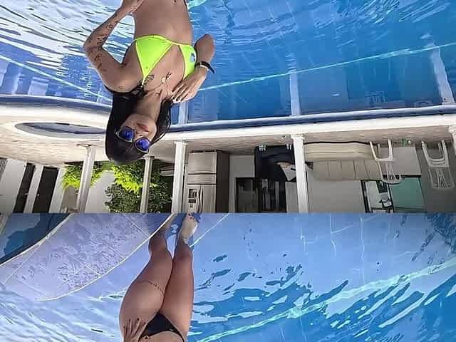 The Stepmother Caught Her Stepdaughter Playing with a Dildo in the Pool and Masturbated Her Until She Squirts.