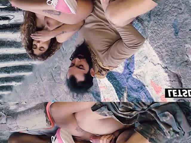 Tattooed Lalin girl Banged Raw on Concrete Stairs... Nude in Pink Sneakers