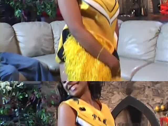Ebony cheerleader gets her cunt slammed