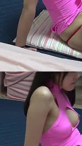 Pink Sexy Mini Dress and Red Micro Thong Panties Wedgie Ass and Pussy, Natural Boobs Japanese Girl Sexy Workout Tease