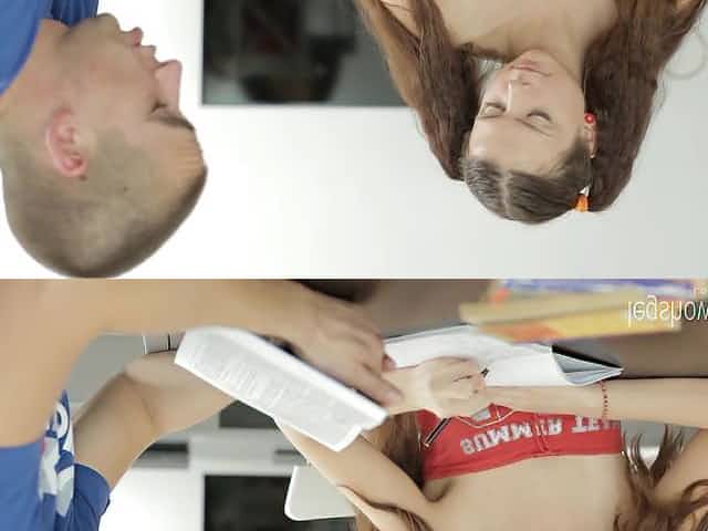 Pigtail schoolgirl in mini skirt gets cum all over her perky tits