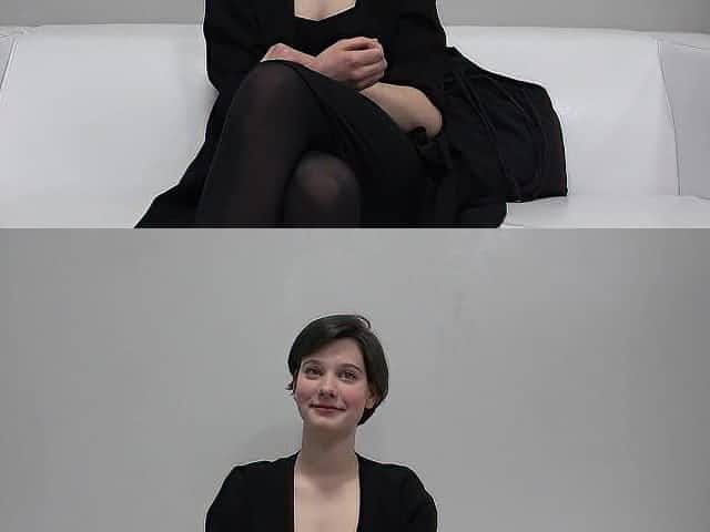 Short haired brunette hair is about to make her 1st porn movie scene and earn some money