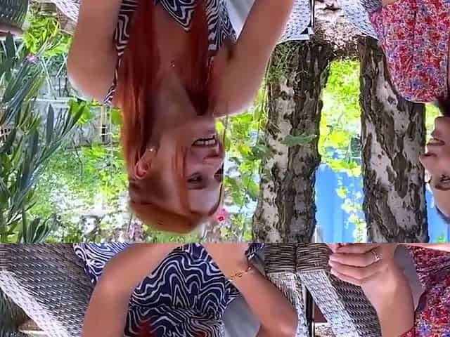 Risky German girl-on-girl fuckbox eating in public