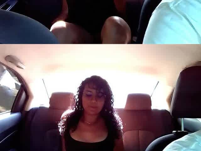 Venezuelan is sexy, that babe touches her body, sucks her sextoy and fondles her snatch in the back seat of