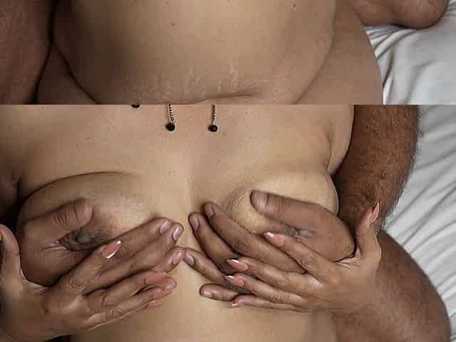 This Stepmom Likes to Play with Her Tits and Share the Bed with Her Young Boyfriend When Her Husband Is Away.
