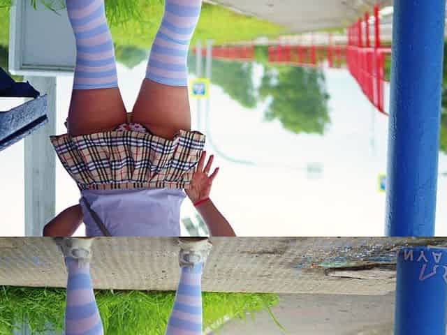 46- Anya in the Image of a girl Is Waiting for Her Bus. Look Under Her Skirt!