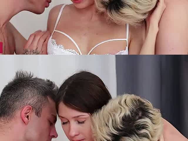 A cute brunette hair tries DP for the 1st time