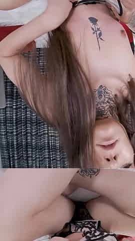 Sexy Tattooed Brunette in the Action on Her Bed