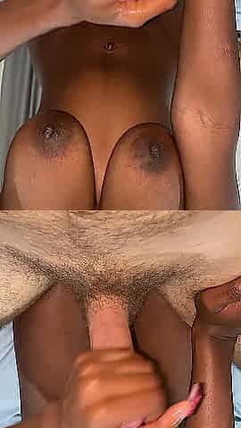 AFRO GAL GIVES TUGJOB WITH COCONUT OIL *LARGE TITTIES*LARGE JIZZ FLOW