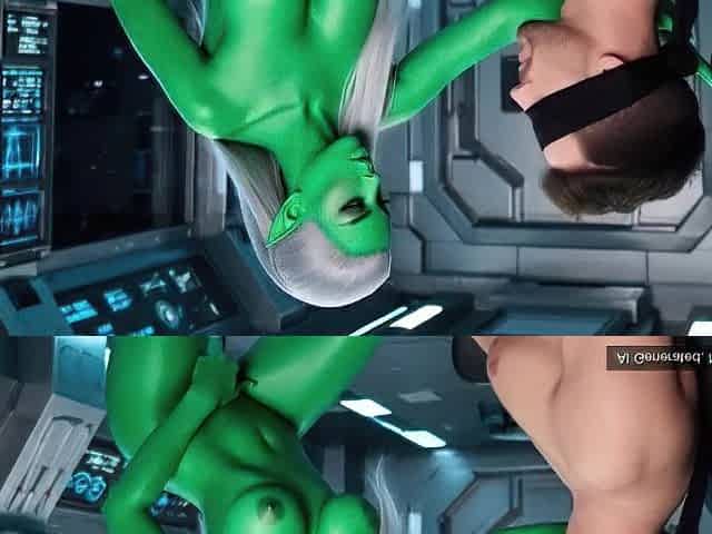 AI Generated Lascivious Alien Hottie Blindfolds Captive Hunk in UFO - Interstellar Bang SciFi Dream