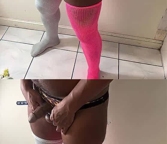 Ebony Guy Jerking Out Spunk fountain in High Socks