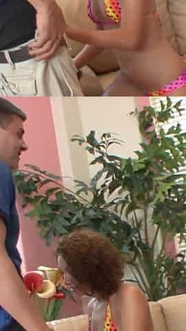 Sexy young exotic slut sucks and gets fucked by man while his girl watches