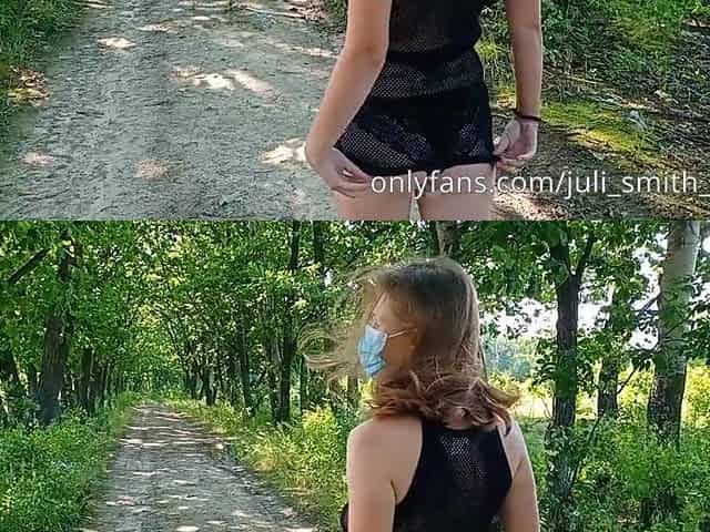 I walk among the trees in my mesh suit on my in nature's garb body