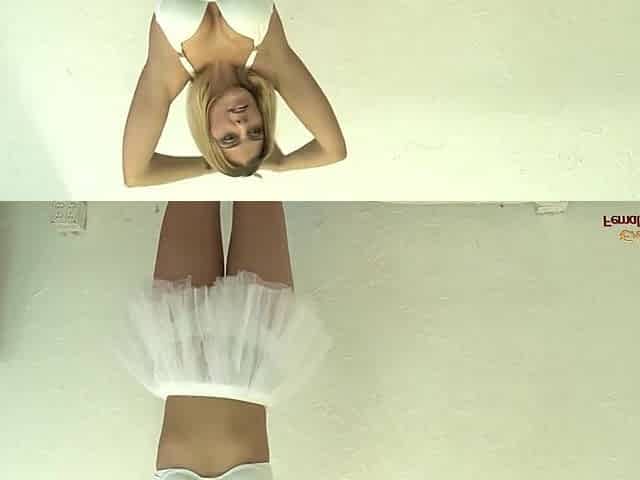 Analinctus a blond babe below her white tutu petticoat and going for doggystyle