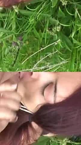 Skinny woman fingered and fucked in the meadow