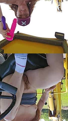 Big Ass Redhead Fucks Ass and Pussy on Farm Backhoe Squirting Hard