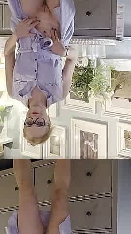 Blonde Horny in Public Place - Flashing at Furniture Shop