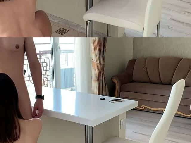 Leggy teen sucks dick on her knees and passionately fucks with BF