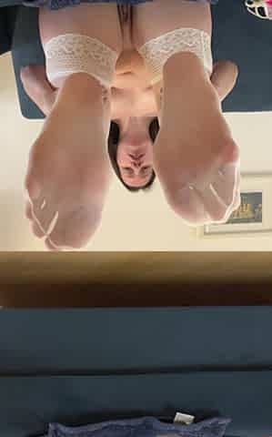 Foot Show with Pussy Massage in White Stockings